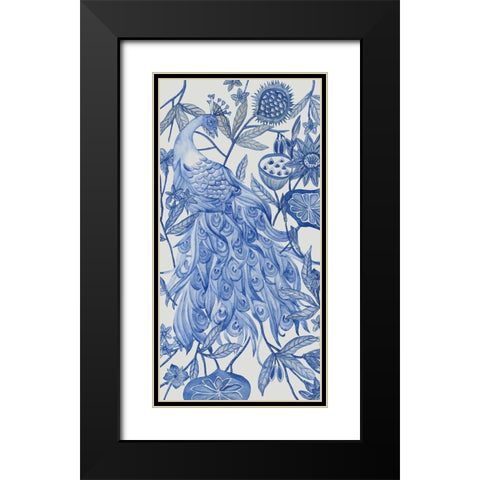 Peacock in Indigo I Black Modern Wood Framed Art Print with Double Matting by Wang, Melissa