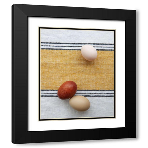 Eggs on Ochre Napkin Black Modern Wood Framed Art Print with Double Matting by Soderman, Tania