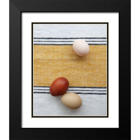 Eggs on Ochre Napkin Black Modern Wood Framed Art Print with Double Matting by Soderman, Tania