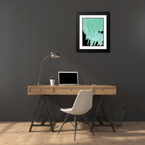 Teal Cascade I Black Modern Wood Framed Art Print with Double Matting by Moore, Regina