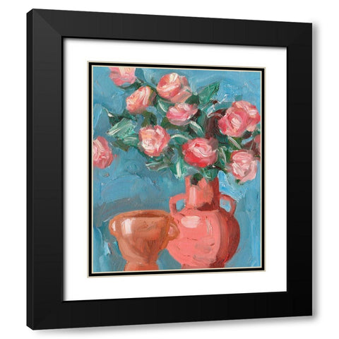 Rosa Blooms I Black Modern Wood Framed Art Print with Double Matting by Wang, Melissa