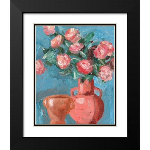 Rosa Blooms I Black Modern Wood Framed Art Print with Double Matting by Wang, Melissa