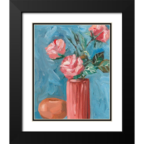 Rosa Blooms II Black Modern Wood Framed Art Print with Double Matting by Wang, Melissa