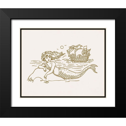 Sunning Mermaid II Black Modern Wood Framed Art Print with Double Matting by Barnes, Victoria