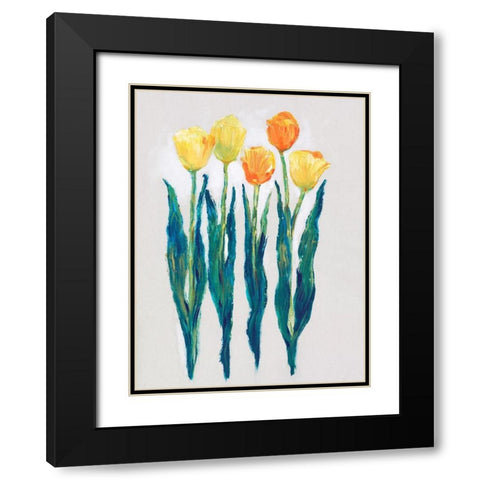 Tulips in a Row II Black Modern Wood Framed Art Print with Double Matting by OToole, Tim