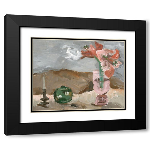 Vase of Pink Flowers II Black Modern Wood Framed Art Print with Double Matting by Wang, Melissa