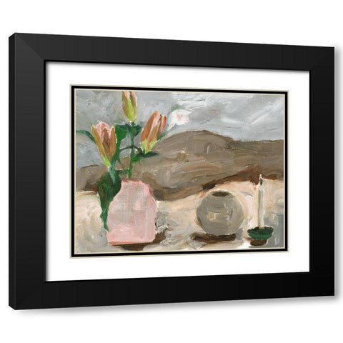 Vase of Pink Flowers V Black Modern Wood Framed Art Print with Double Matting by Wang, Melissa