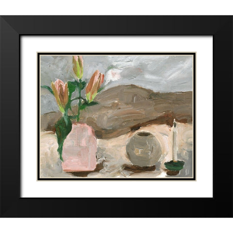 Vase of Pink Flowers V Black Modern Wood Framed Art Print with Double Matting by Wang, Melissa