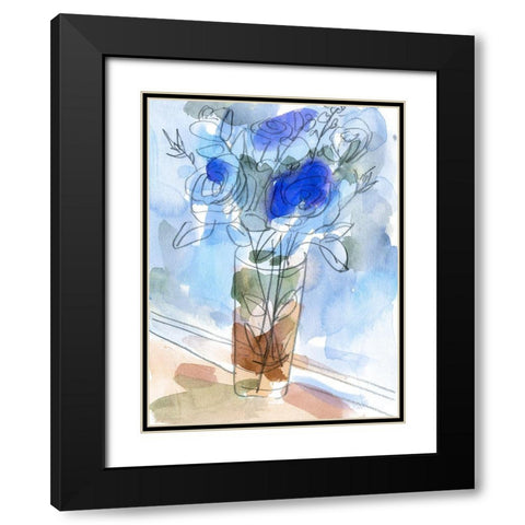 Bunch of Blue Flowers I Black Modern Wood Framed Art Print with Double Matting by Wang, Melissa