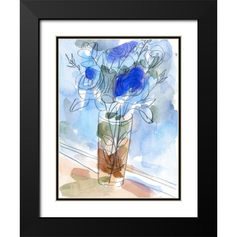 Bunch of Blue Flowers I Black Modern Wood Framed Art Print with Double Matting by Wang, Melissa