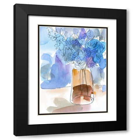 Bunch of Blue Flowers III Black Modern Wood Framed Art Print with Double Matting by Wang, Melissa