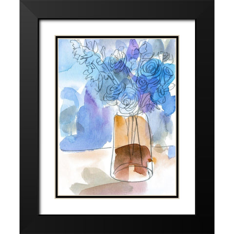 Bunch of Blue Flowers III Black Modern Wood Framed Art Print with Double Matting by Wang, Melissa