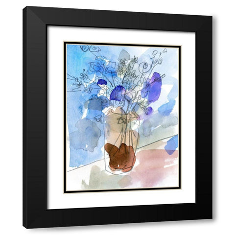 Bunch of Blue Flowers IV Black Modern Wood Framed Art Print with Double Matting by Wang, Melissa