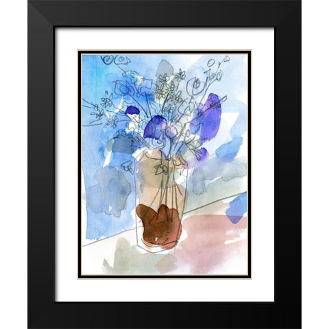 Bunch of Blue Flowers IV Black Modern Wood Framed Art Print with Double Matting by Wang, Melissa