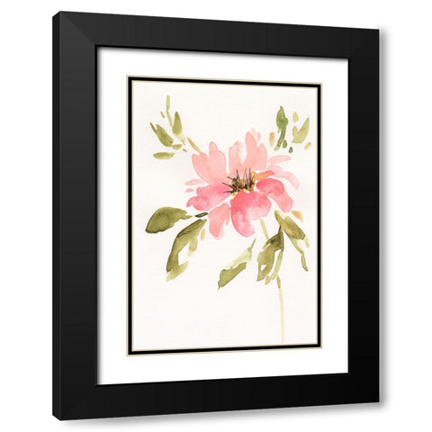 One Pink Bloom II Black Modern Wood Framed Art Print with Double Matting by Moore, Regina