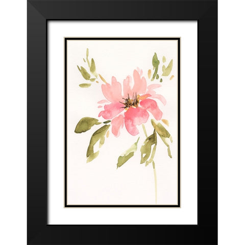 One Pink Bloom II Black Modern Wood Framed Art Print with Double Matting by Moore, Regina