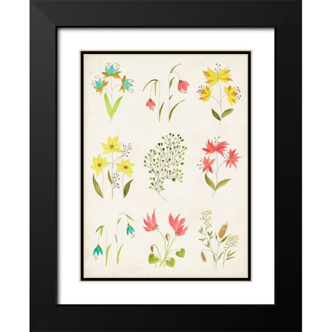 Floral Gatherings Grid Black Modern Wood Framed Art Print with Double Matting by Legner, Gayle Martin
