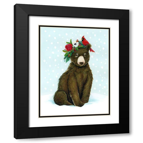 Winter Woodland Creatures with Cardinals I Black Modern Wood Framed Art Print with Double Matting by Marr, Laura