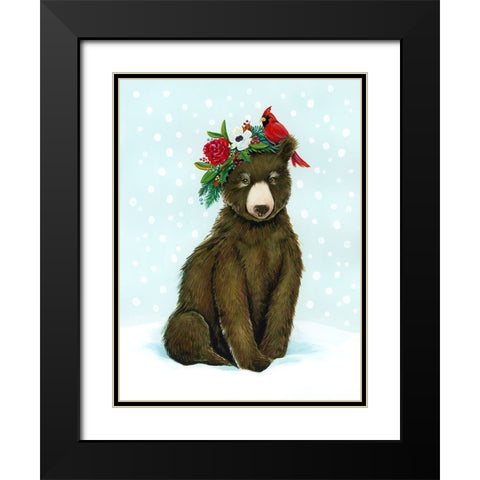 Winter Woodland Creatures with Cardinals I Black Modern Wood Framed Art Print with Double Matting by Marr, Laura