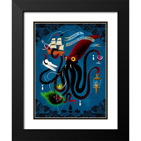 Spooky Cephalopod Chandeliers II Black Modern Wood Framed Art Print with Double Matting by Marr, Laura