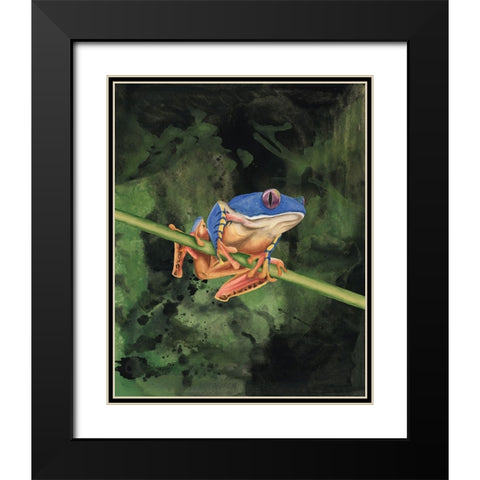 Watercolor Tree Frogs III Black Modern Wood Framed Art Print with Double Matting by Willett, Michael