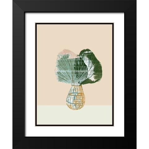 Woven Tropical Leaf II Black Modern Wood Framed Art Print with Double Matting by Cartissi