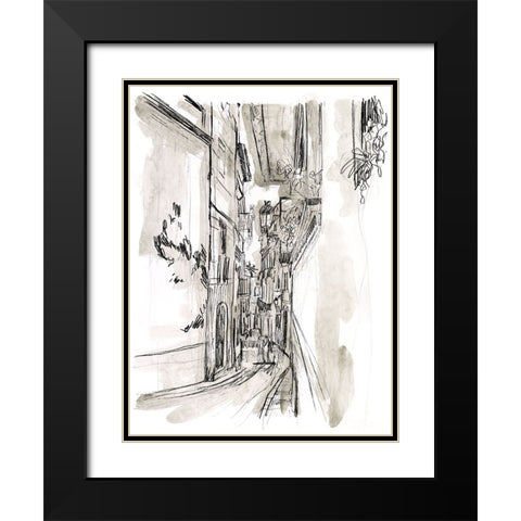 Europe Street Sketches I Black Modern Wood Framed Art Print with Double Matting by Vess, June Erica