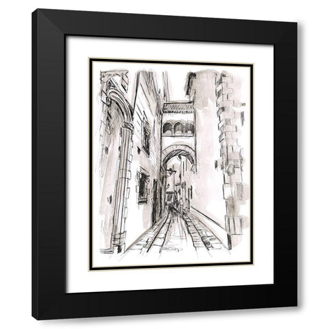 Europe Street Sketches II Black Modern Wood Framed Art Print with Double Matting by Vess, June Erica