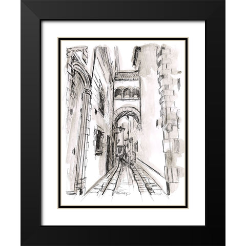 Europe Street Sketches II Black Modern Wood Framed Art Print with Double Matting by Vess, June Erica