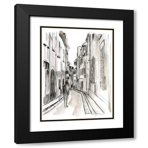 Europe Street Sketches IV Black Modern Wood Framed Art Print with Double Matting by Vess, June Erica