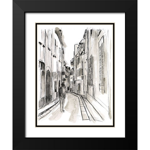 Europe Street Sketches IV Black Modern Wood Framed Art Print with Double Matting by Vess, June Erica