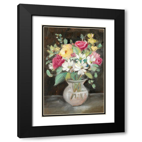 Pink Floral Bouquet Black Modern Wood Framed Art Print with Double Matting by Iafrate, Sandra