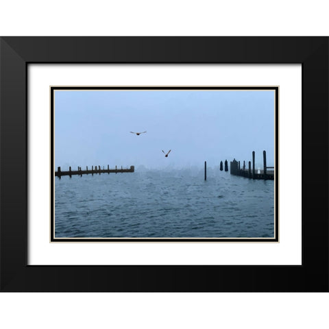 Pines Harbor Blue Black Modern Wood Framed Art Print with Double Matting by Pica, Jeff