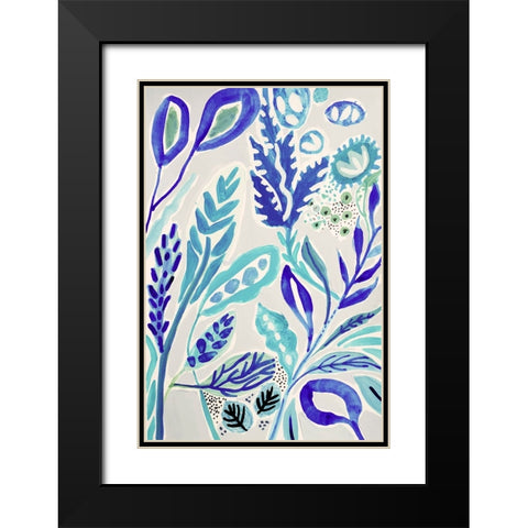 Leaves in Blue I Black Modern Wood Framed Art Print with Double Matting by Fields, Karen