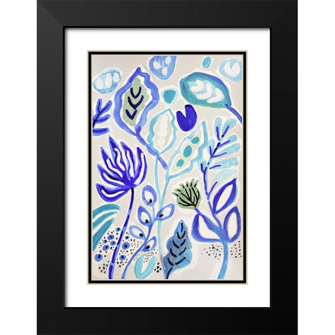 Leaves in Blue II Black Modern Wood Framed Art Print with Double Matting by Fields, Karen