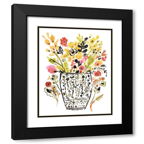 Inked Yellow Flowers in Vase Black Modern Wood Framed Art Print with Double Matting by Fields, Karen