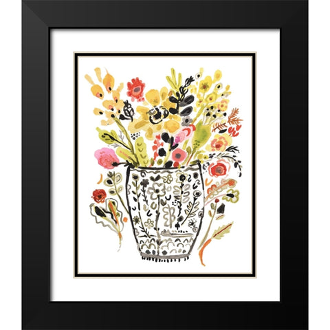 Inked Yellow Flowers in Vase Black Modern Wood Framed Art Print with Double Matting by Fields, Karen