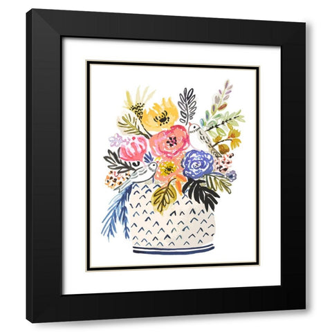 Cottage Bird Vase Black Modern Wood Framed Art Print with Double Matting by Fields, Karen