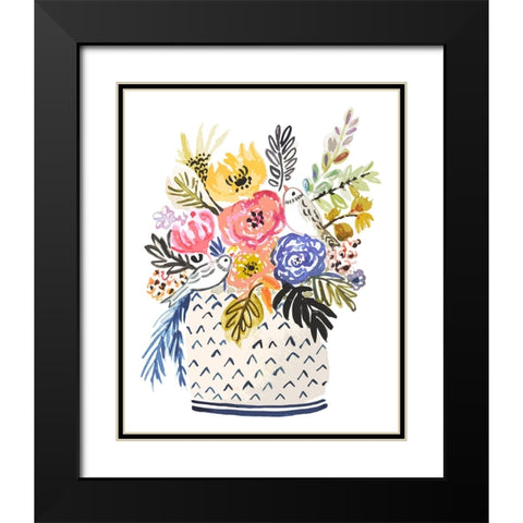 Cottage Bird Vase Black Modern Wood Framed Art Print with Double Matting by Fields, Karen