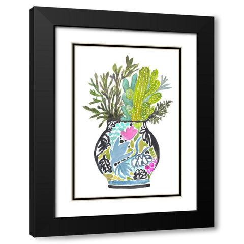 Painted Vase With Cactus Black Modern Wood Framed Art Print with Double Matting by Fields, Karen