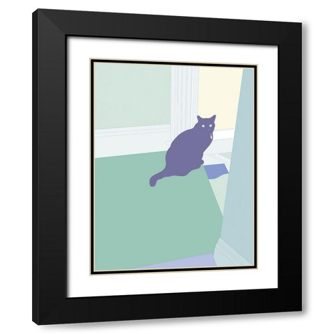 Curious Cat  I Black Modern Wood Framed Art Print with Double Matting by Weiss, Richard