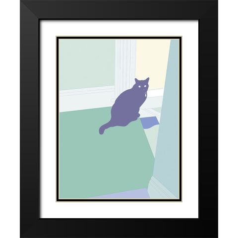 Curious Cat  I Black Modern Wood Framed Art Print with Double Matting by Weiss, Richard