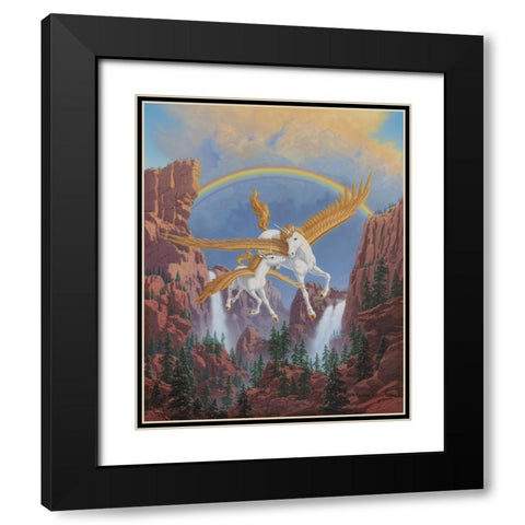 Mother Unicorn And Child Black Modern Wood Framed Art Print with Double Matting by Courtney, Richard