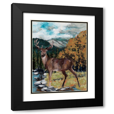 Stag in the Wild I Black Modern Wood Framed Art Print with Double Matting by Wang, Melissa