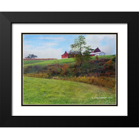 Ohio Barn with Red Fox Black Modern Wood Framed Art Print with Double Matting by Vest, Chris