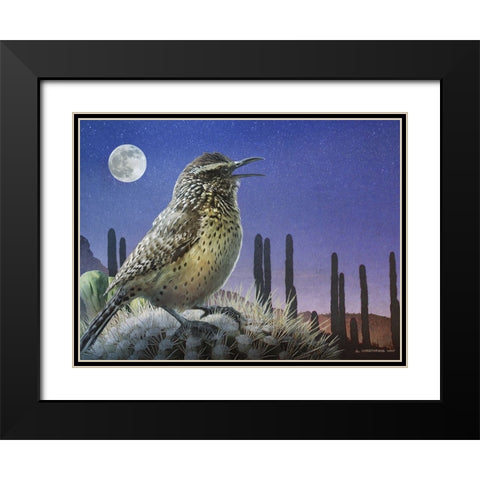 Saguaro Cactus Wren by Moonlight Black Modern Wood Framed Art Print with Double Matting by Vest, Chris