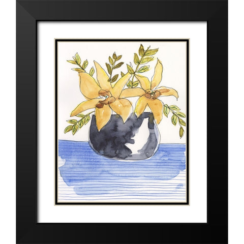Ochre Blooms I Black Modern Wood Framed Art Print with Double Matting by Moore, Regina
