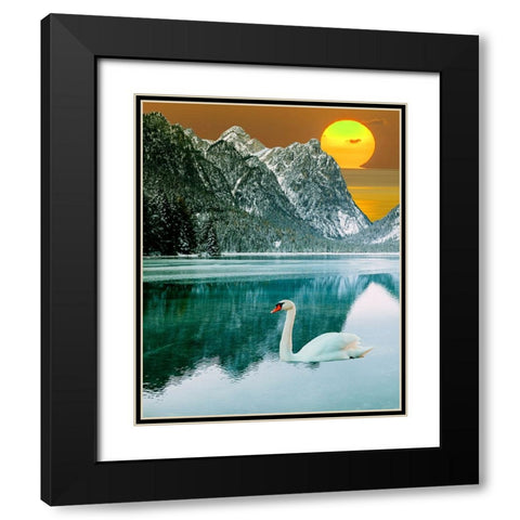 Swan at Dawn I Black Modern Wood Framed Art Print with Double Matting by Wang, Melissa