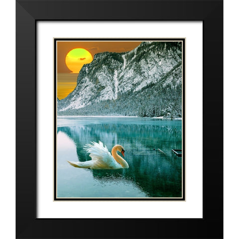 Swan at Dawn II Black Modern Wood Framed Art Print with Double Matting by Wang, Melissa