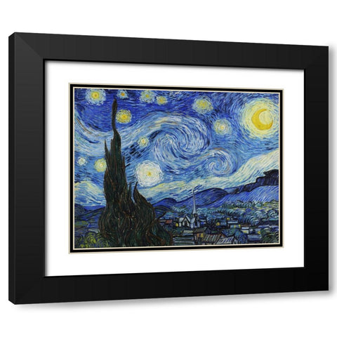 Starry Night Black Modern Wood Framed Art Print with Double Matting by Van Gogh, Vincent